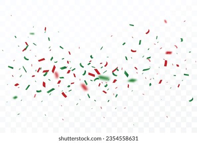 Christmas celebration confetti banner, green and red, isolated on white background