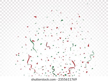 Christmas celebration confetti banner, green and red, isolated on white background