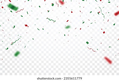 Christmas celebration confetti banner, green and red, isolated on white background