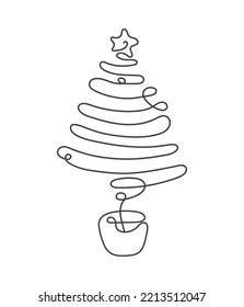 Christmas celebration decoration plant pot draw in continues one line. vector line.