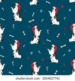 Christmas celebration with dog border collie pet seamless vector pattern