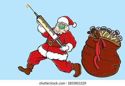 Christmas celebration during coronavirus pandemic Concept. The various postures of santa claus, illustration, shape, line, art, pattern, retro style in vector isolated on background.