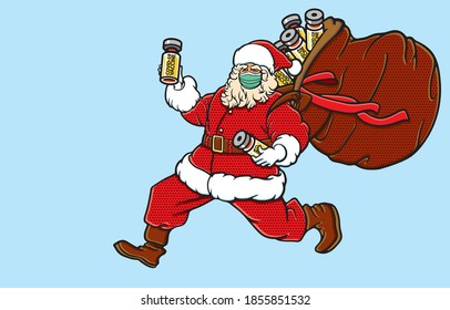 Christmas celebration during coronavirus pandemic Concept. The various postures of santa claus, illustration, shape, line, art, pattern, retro style in vector isolated on background.