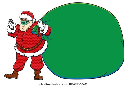Christmas celebration during coronavirus pandemic Concept. The various postures of Santa Claus, illustration, shape, line, art, pattern, retro style in vector isolated on background.