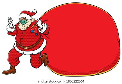 Christmas celebration during coronavirus pandemic Concept. The various postures of Santa Claus, illustration, shape, line, art, pattern, retro style in vector isolated on background.