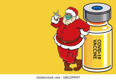 Christmas celebration during coronavirus pandemic Concept. The various postures of Santa Claus, illustration, shape, line, art, pattern, retro style in vector isolated on background.