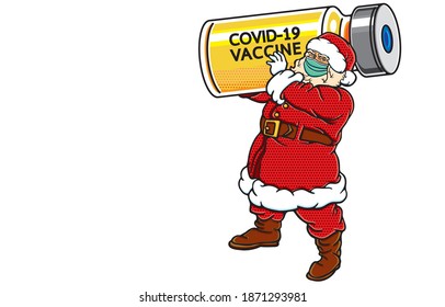 Christmas celebration during coronavirus pandemic Concept. The various postures of Santa Claus, illustration, shape, line, art, pattern, retro style in vector isolated on background.