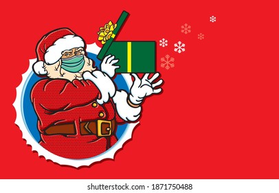 Christmas celebration during coronavirus pandemic Concept. The various postures of Santa Claus, illustration, shape, line, art, pattern, retro style in vector isolated on background.