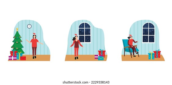Ilustración de diseño de paquete plano de celebración de Navidad