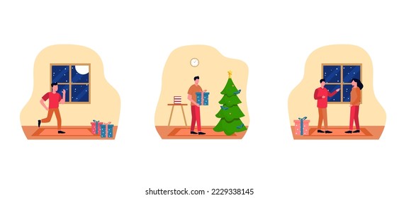Ilustración de diseño de paquete plano de celebración de Navidad