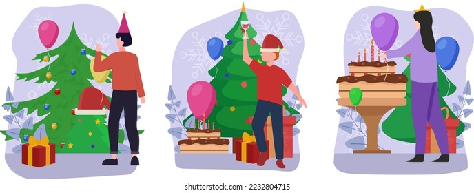 Christmas Celebration Flat Bundle Design Illustration