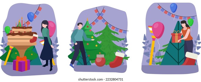 Christmas Celebration Flat Bundle Design Illustration