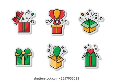 Christmas celebration gift box icon collection made in sticker style