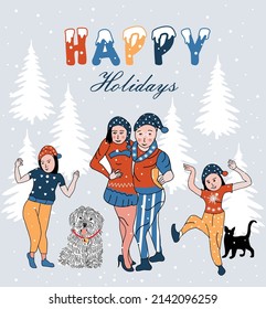 Christmas celebration holiday party vector illustration people