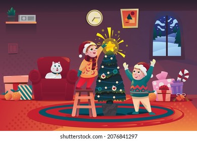 Christmas Celebration in home illustration