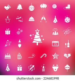 Christmas and celebration Icon set on red blur background.Vector/illustration.