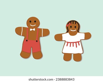 Christmas and celebration illustration flat vector in cartoon style. Cute gingerbread man. For Christmas and celebration cards, banners, tags, labels, background