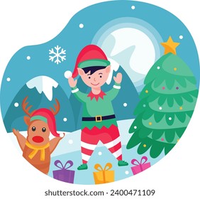 Christmas celebration illustrations in flat style