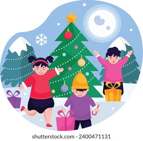 Christmas celebration illustrations in flat style