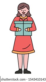 Christmas celebration of kid vector, isolated female character with box. Happy girl holding present on holiday. Greeting with special occasion, birthday or xmas. Winter event flat style illustration