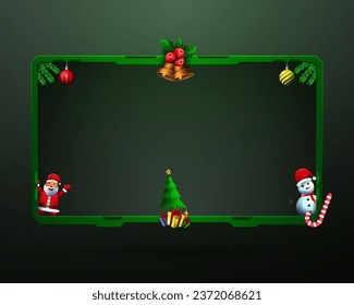 Christmas Celebration Live Stream Webcam Overlay Green Border Frames with Decorative Christmas Elements for Xmas Events Video Broadcast