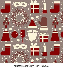 Christmas celebration pattern. New year and christmas symbol set isolated  with place for your text. Christmas illustration made in cartoon style vector.