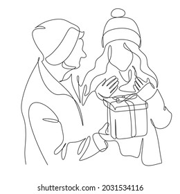 Christmas Celebration with presents gifts line art