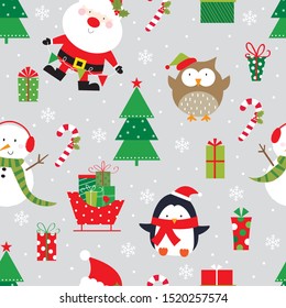 christmas celebration seamless pattern with cute christmas character design