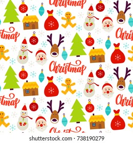 Christmas Celebration Seamless Pattern. Vector Illustration. Winter Holiday Background.
