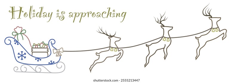 Christmas celebration. Silhouette of a reindeer and a sleigh in thin line. Background for Christmas. EPS 10.