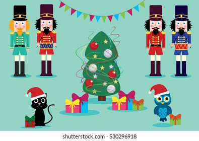 Christmas celebration  with toys and pine tree
vector illustration 