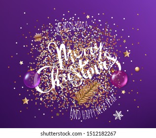 Composición vectorial de celebración navideña. Diferentes elementos sobre fondo violento