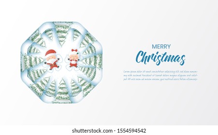 Christmas celebrations with cute santa claus and wife make a snow angel in gretting card ,Paper cut and craft style