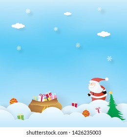 Christmas celebrations, Happy New Year, Santa Claus and presents, Paper art, Paper cut, Craft vector, design