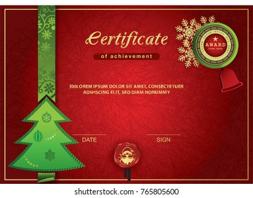 Christmas Certificate. Red Green Gold Christmas Background