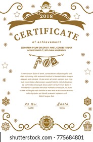 Christmas certificate. Santa and christmas decorations on white background. Brown design elements on white background. Monochrome simple diploma, New year background