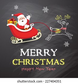 Christmas chalk drawing on blackboard. Vector illustration