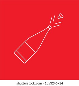 Christmas champagne  element in flat simple style on red background.