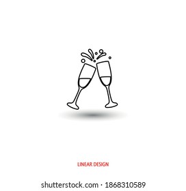 Christmas champagne in glasses . 
 Cheers outline vector icon. Thin line black cheers icon, flat vector simple element illustration from editable alcohol concept isolated on white background 