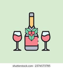christmas champagne icon with lineal color style