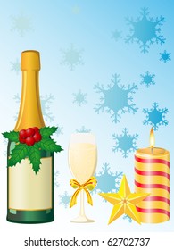 christmas champagne vector illustration isolated on white background
