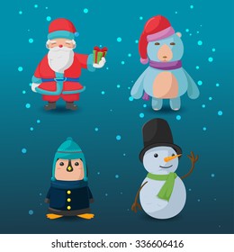 Christmas Character Cartoon Design Set Vector