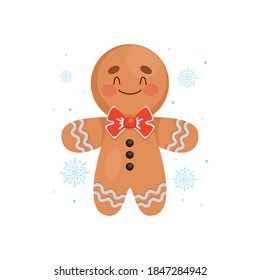 Weihnachtscharakter, Ingwer-Cookie-Symbol auf weißem Hintergrund, buntes Design, Vektorgrafik