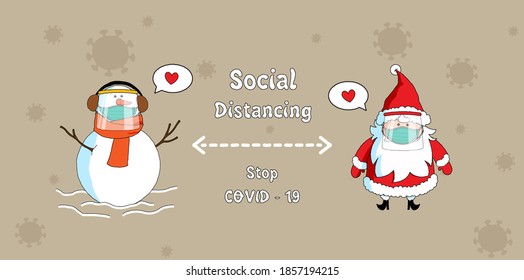 christmas character in covid-19 pandemic self isolation period.