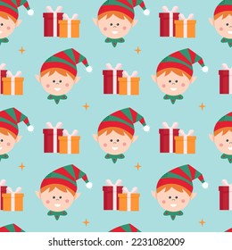 Christmas character cute gnome or elf. Seamless pattern. Can be used for web page background fill, surface texture