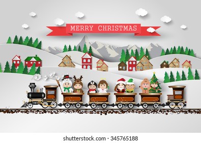 Christmas  character cute kids .paper art style.