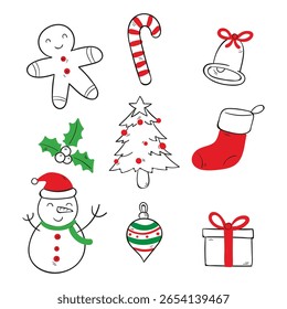 Christmas Character Doodle Elements Set