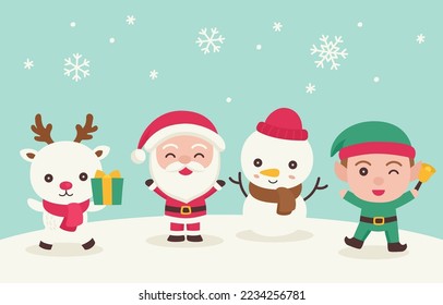 Christmas character and elements in flat design vector illustration