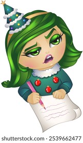 Christmas character expressing disgust with Christmas tree headband. Set of holiday emotions