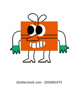 Christmas character - fun gift with face. Abstract red box with arms and legs.